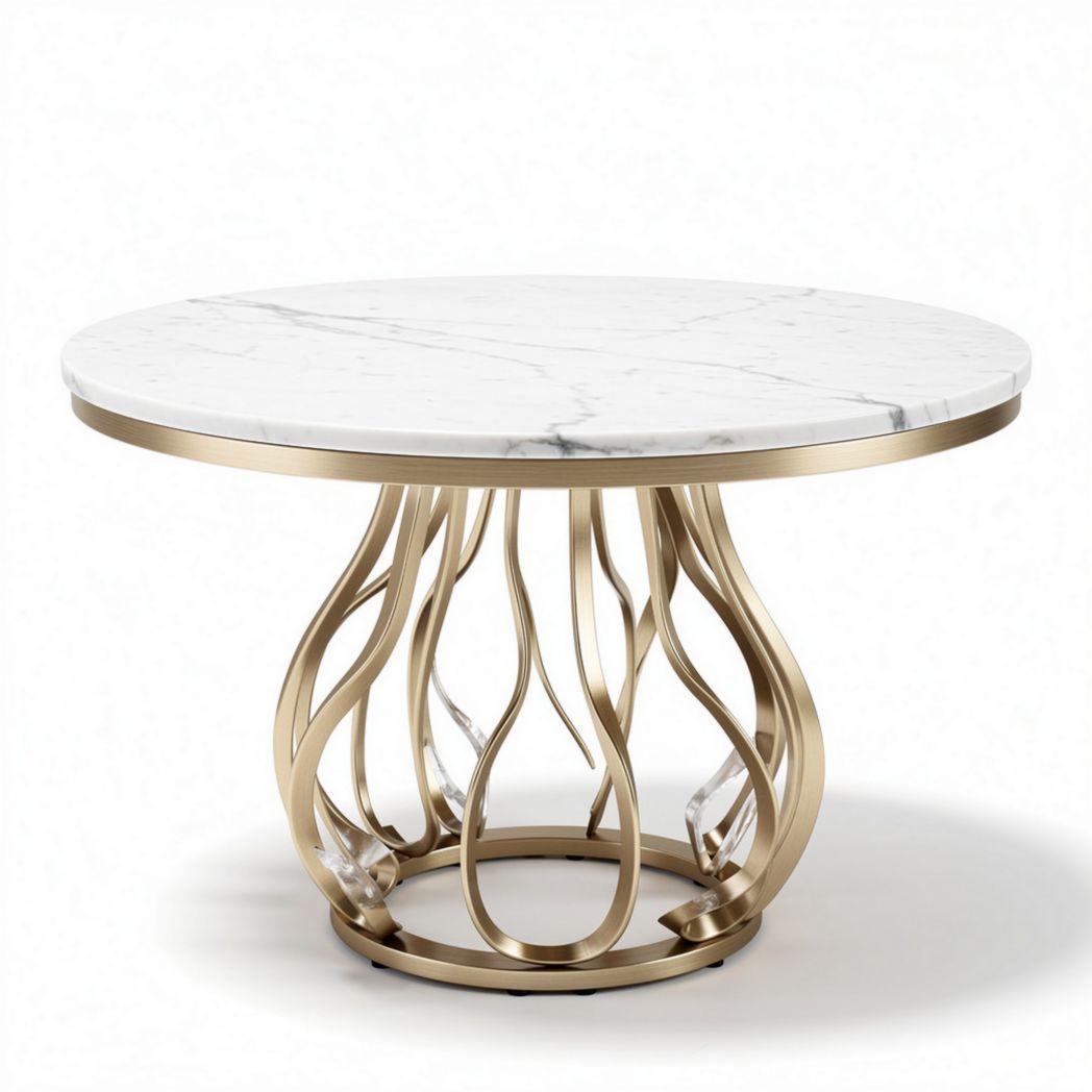 Round marble coffee table with gold metal base 80 x 80 x 45cm