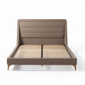 Fabric upholstered bed frame with wooden slat support in brown 200 x 150 x 100cm