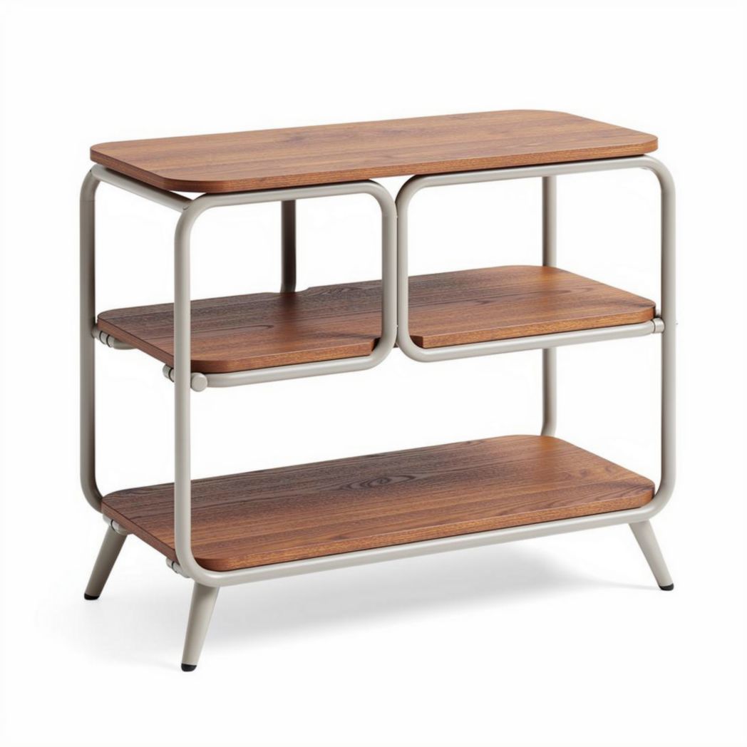 Wood and metal console table with two shelves for living room storage 70 x 40 x 70cm