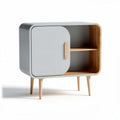 Modern gray and natural wood bedside table with storage dimensions 60 x 40 x 80cm