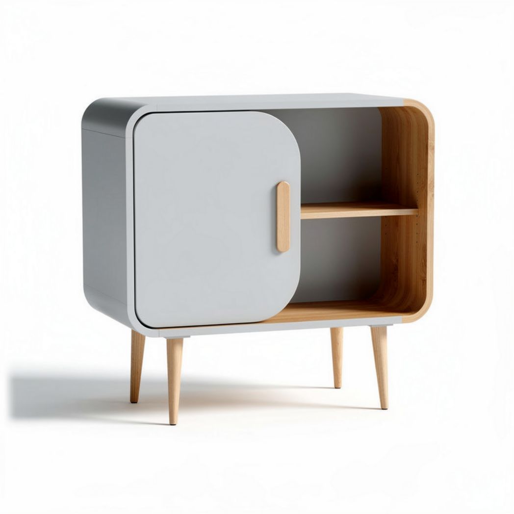 Modern gray and natural wood bedside table with storage dimensions 60 x 40 x 80cm