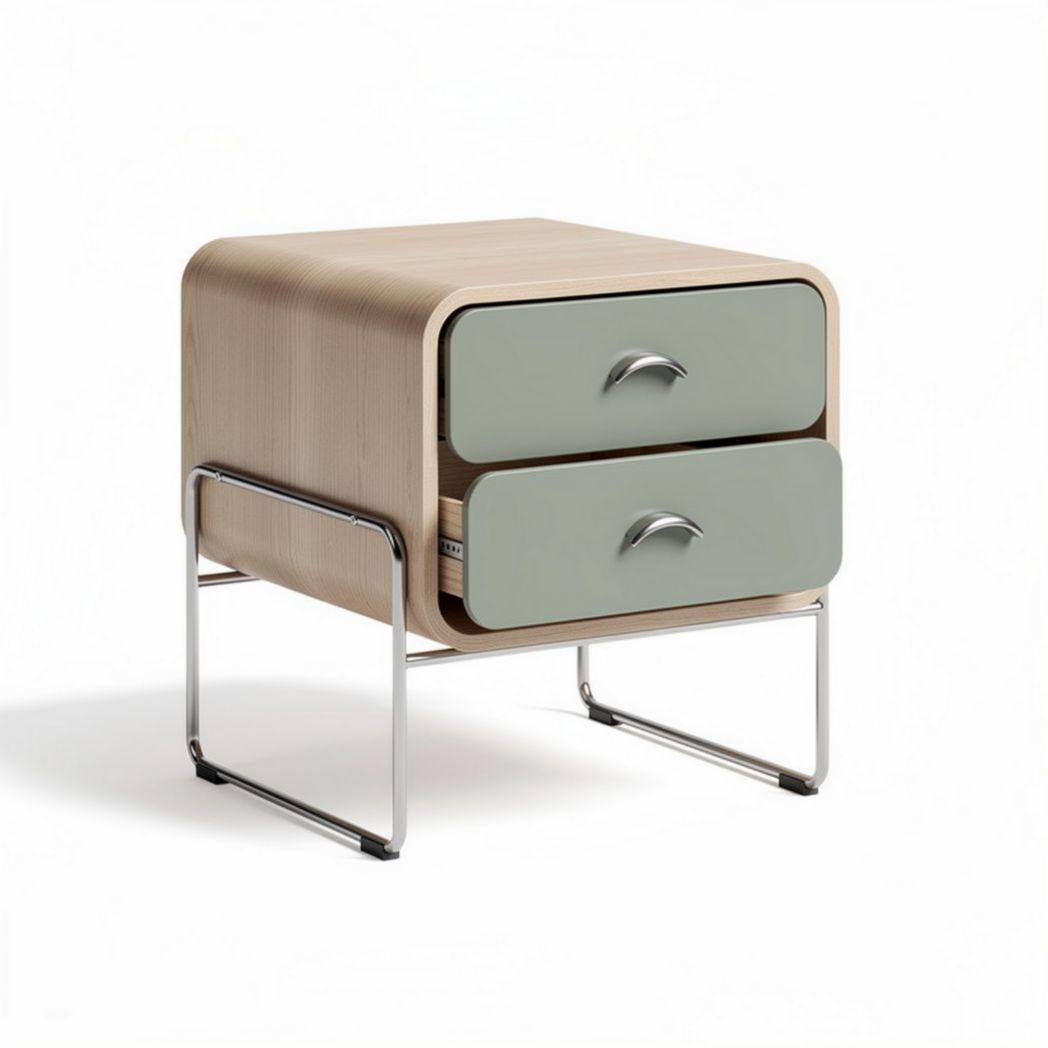 Wooden nightstand with two drawers and metal frame 45 x 40 x 40cm