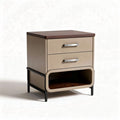 Nightstand with two drawers and open shelf in beige and dark wood finish 50 x 40 x 60cm