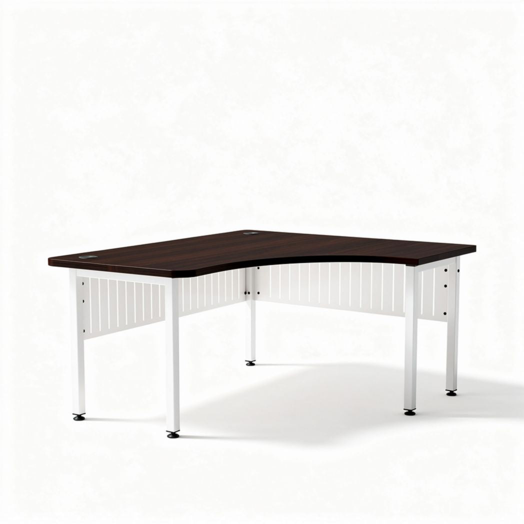 Corner desk with dark wood surface and metal frame 150 x 150 x 75cm
