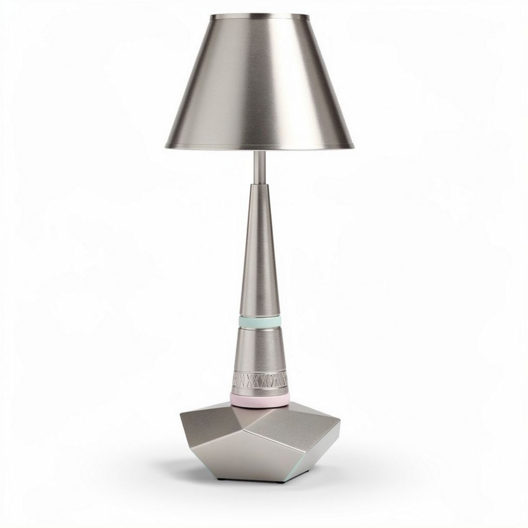 Metal table lamp with geometric base and metal shade 25 x 25 x 50cm