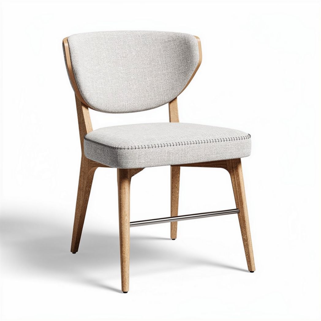 Upholstered dining chair with wooden legs and metal support in gray 45 x 50 x 85cm