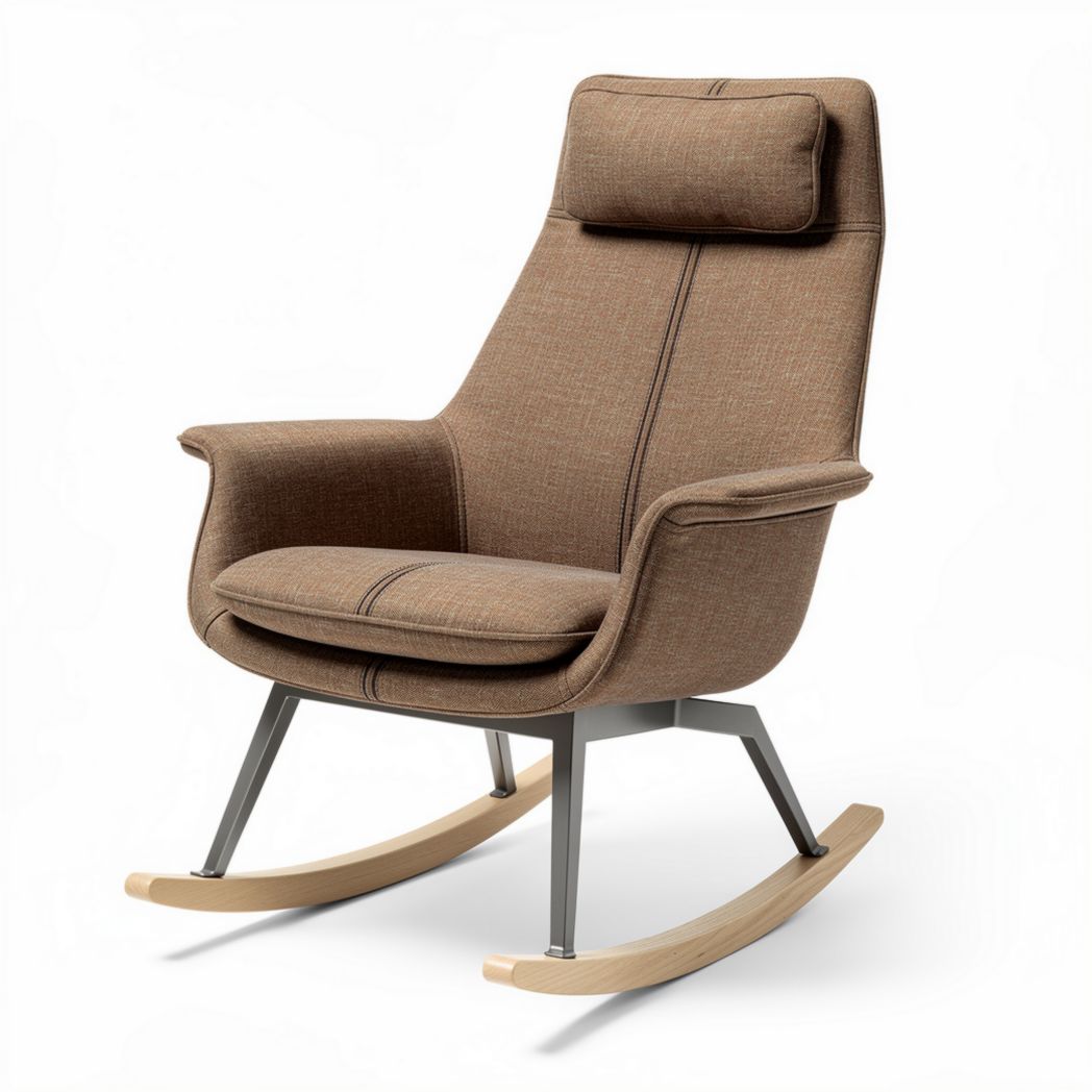 Brown fabric rocking chair with ergonomic design and metal base 80 x 70 x 100cm