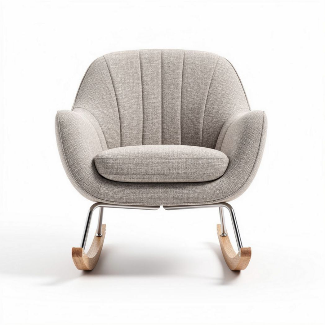 Rocking chair with fabric upholstery and wooden base in light gray 80 x 75 x 75cm