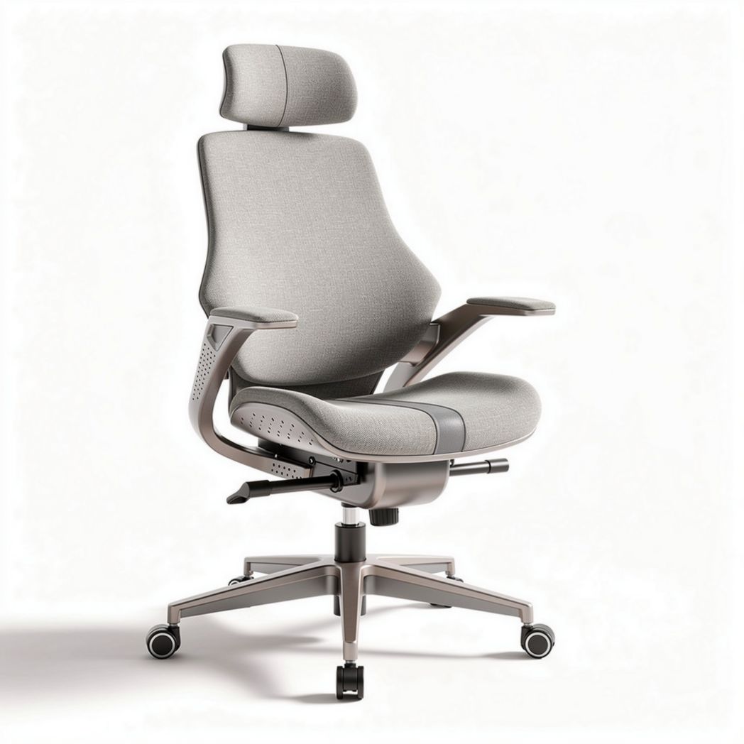 Ergonomic office chair with adjustable headrest and lumbar support grey fabric 50 x 60 x 120cm