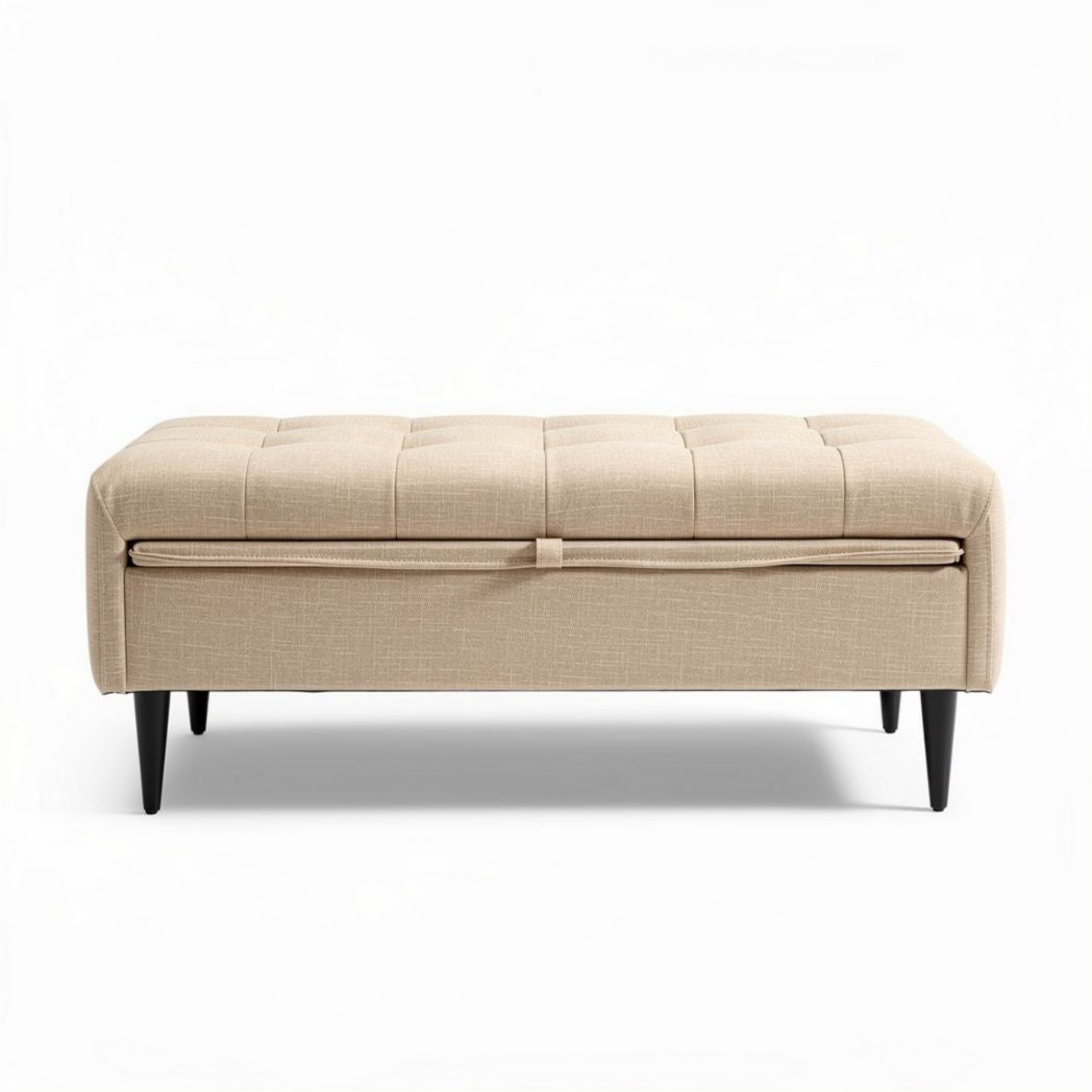 Fabric storage ottoman in beige 90 x 45 x 40cm for living room use